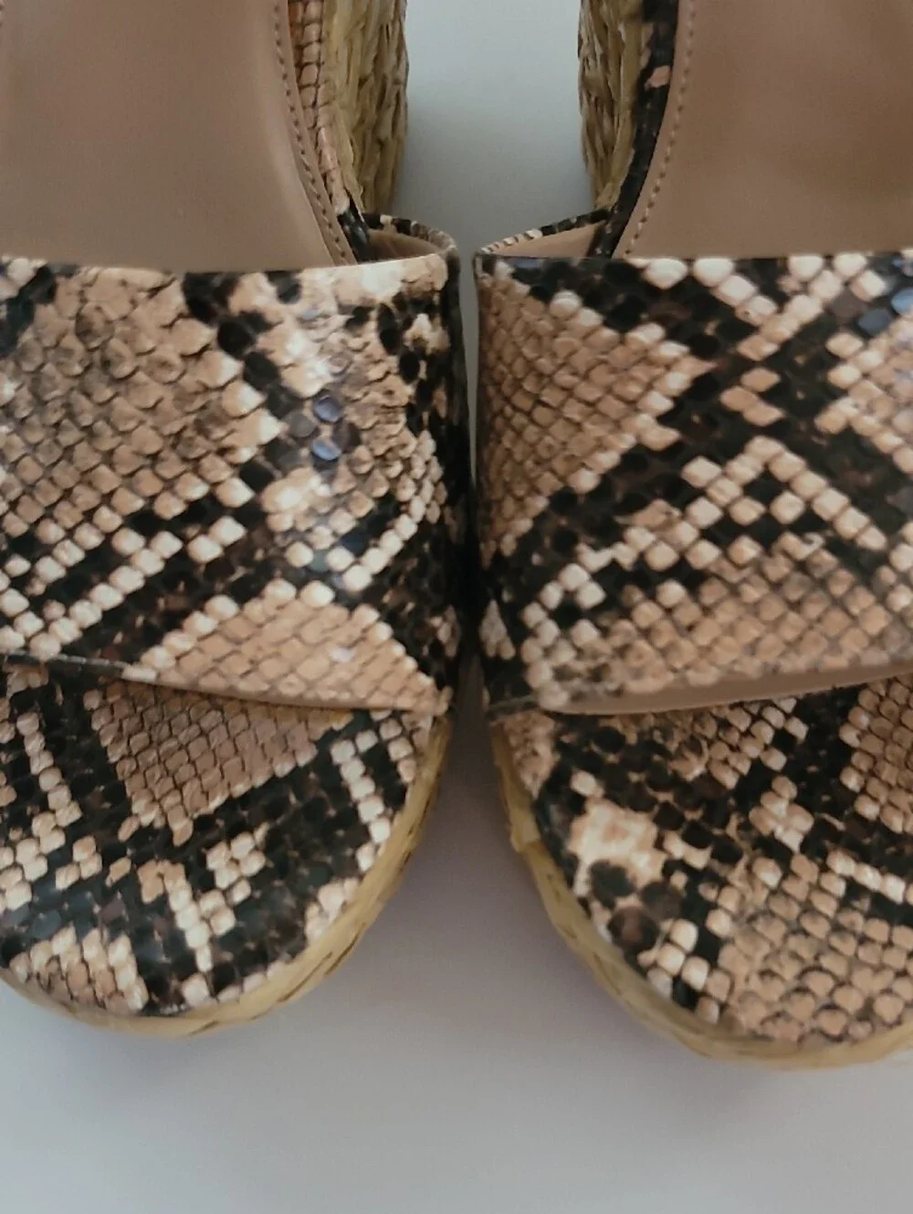 Neutral Snake-Print Platform Wedge Sandals with Gold Buckle Lemon Drop 8.5